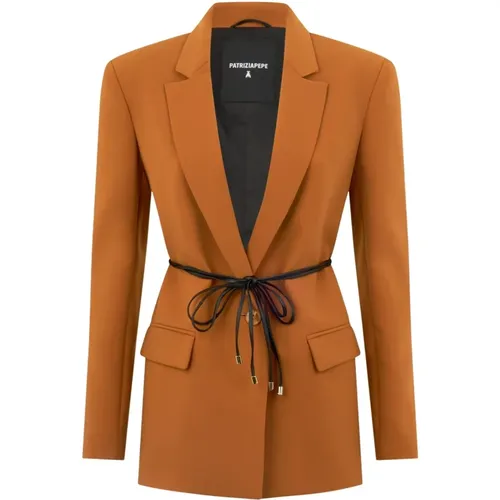 Blazers, female, , Size: 2XS Ochre Oversize Structured Blazer - PATRIZIA PEPE - Modalova