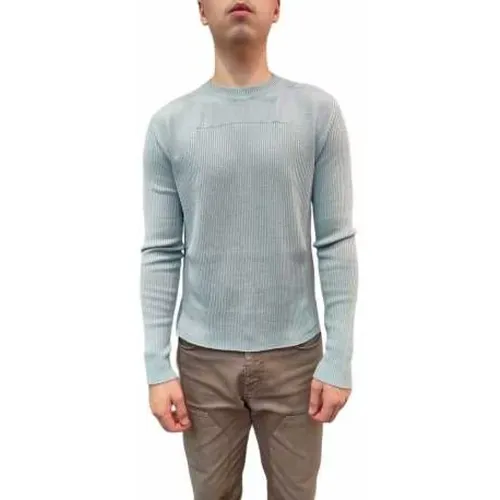 Sky Blue Ribbed Sweater with Side Slits , male, Sizes: L, XL - Rick Owens - Modalova