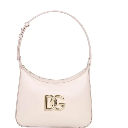 Leather Shoulder Bag, Flesh , Metal Logo , female, Sizes: ONE SIZE - Dolce & Gabbana - Modalova