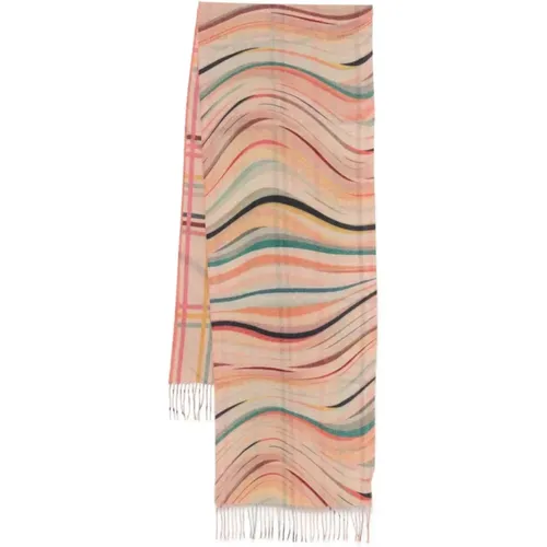 Winter Scarves, female, , Size: ONE SIZE Swirl Check Wool-Cashmere Scarf - Paul Smith - Modalova