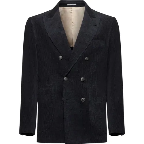 Blazers, male, , Size: L Double-Breasted Corduroy Blazer Anthracite - BRUNELLO CUCINELLI - Modalova