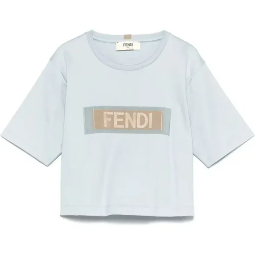 T-Shirts, female, , Size: L Ribbon Powder T-Shirt - Fendi - Modalova