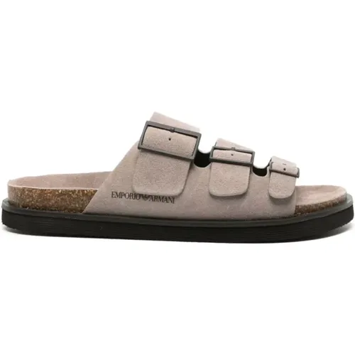 Casual Grey Leather Sandals , male, Sizes: 11 UK, 10 UK - Emporio Armani - Modalova