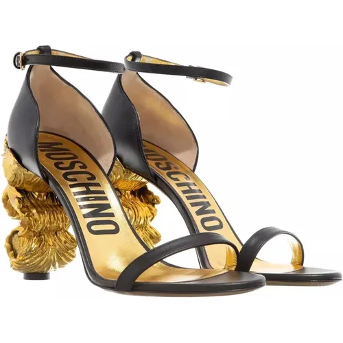 Schwarze und Goldene Leder High Heel Sandalen - Moschino - Modalova