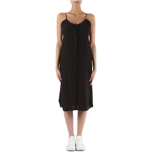 Crinkled Viscose Dress with Round Neck , female, Sizes: S, M - Calvin Klein Jeans - Modalova