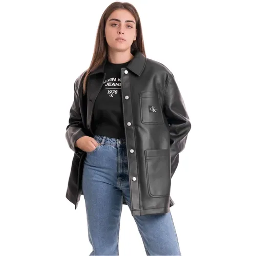 Utility-Jacke aus Kunstleder , Damen, Größe: S - Calvin Klein Jeans - Modalova