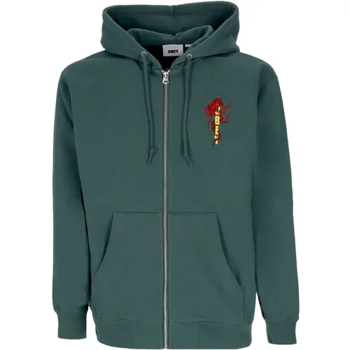 Zip-throughs, male, , Size: S Dragon Zip Hood Fleece Sweatshirt - Obey - Modalova