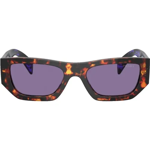 Brown Tortoise Sunglasses with Violet Lenses , unisex, Sizes: 53 MM - Prada - Modalova