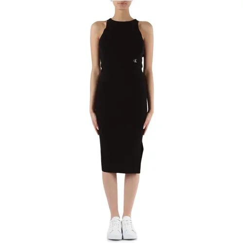 Geripptes Midi-Kleid mit Logo-Stickerei , Damen, Größe: XS - Calvin Klein Jeans - Modalova