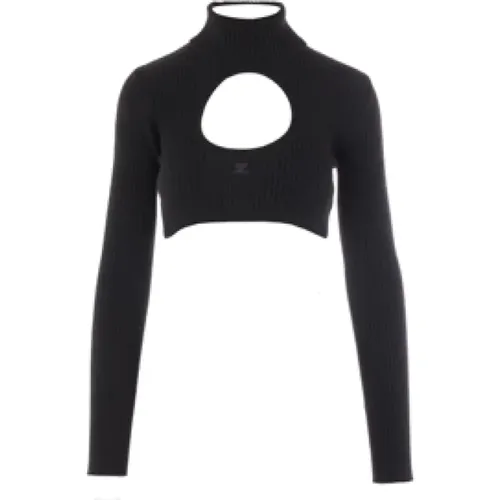 Schwarzer Cropped Pullover mit Logo-Stickerei , Damen, Größe: M - Courrèges - Modalova