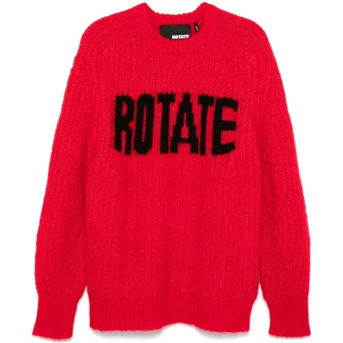 Roter Intarsia-Strickpullover mit Logo , Damen, Größe: L - ROTATE Birger Christensen - Modalova