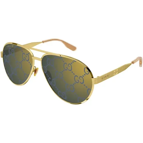 Gold Blue Sunglasses Gg1513S , male, Sizes: 64 MM - Gucci - Modalova