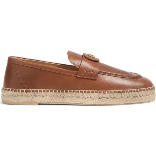 Espadrilles, male, , Size: 9 US Leather Flat Shoes with VLogo - Valentino Garavani - Modalova