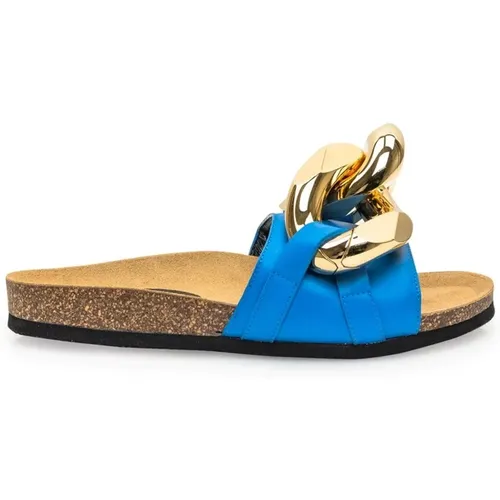 Sliders, female, , Size: 6 US Flat Leather Sandals with Gold Hardware - JW Anderson - Modalova