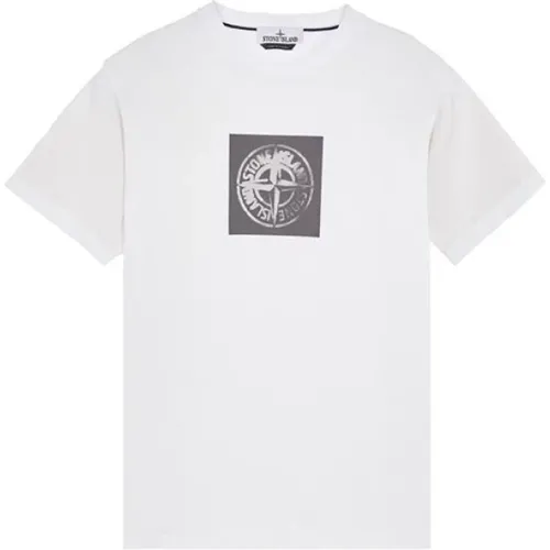 Bedrucktes weißes Baumwoll-T-Shirt , Herren, Größe: M - Stone Island - Modalova