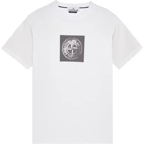 Bedrucktes weißes Baumwoll-T-Shirt , Herren, Größe: XL - Stone Island - Modalova