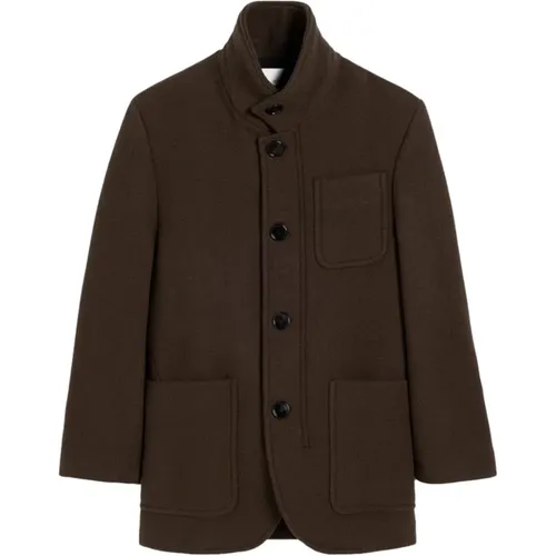 Coffee Wool High Neck Coat , male, Sizes: L, S, M, XL - Ami Paris - Modalova