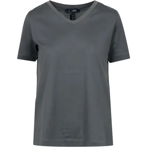 Besticktes V-Ausschnitt Baumwoll-T-Shirt , Damen, Größe: S - Max Mara - Modalova