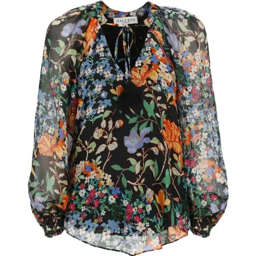 Blouses, female, , Size: S Black Floral Silk Blend Blouse - Hale Bob - Modalova