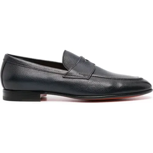 Loafers, male, , Size: 7 1/2 US Classic Navy Calfskin Loafers - Santoni - Modalova