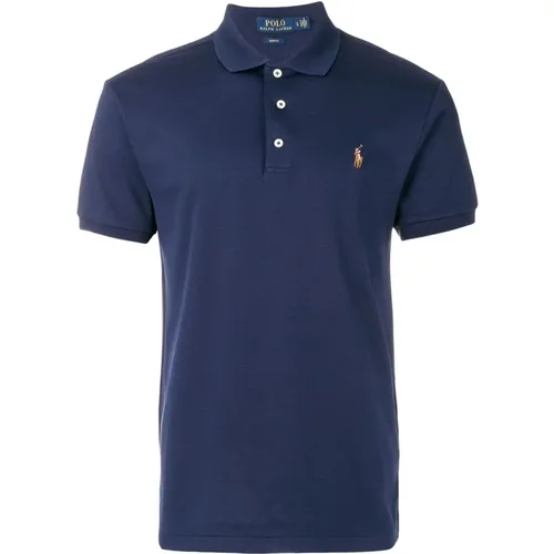 Blaues Gestricktes Kurzarm-Poloshirt - Polo Ralph Lauren - Modalova