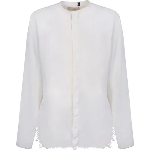 Weißes Leinenhemd mit ausgefranstem Rand , Herren, Größe: XL - Costumein - Modalova
