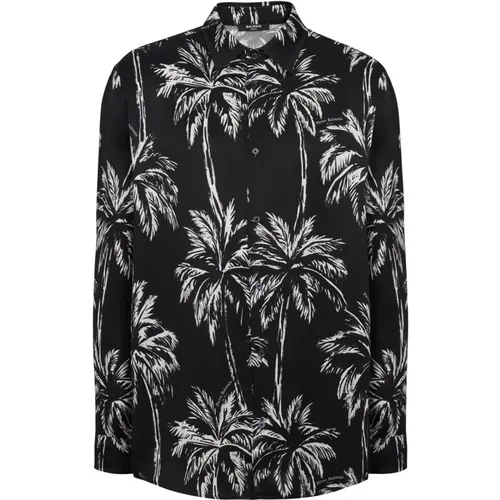 Casual Shirts, male, , Size: M Printed satin palm tree shirt - Balmain - Modalova