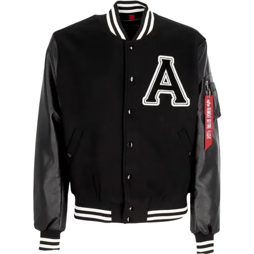 Schwarze Collegejacke mit Bestickten Patches , Herren, Größe: L - alpha industries - Modalova