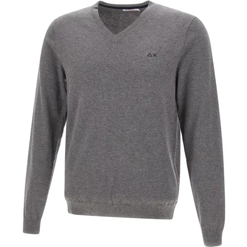 V-neck Knitwear, male, , Size: L Men's V-Neck Sweater Grey - Sun68 - Modalova