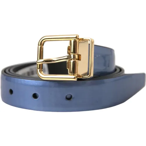 Belts, unisex, , Size: 90 CM Metallic Leather Belt with Golden Buckle - Dolce & Gabbana - Modalova