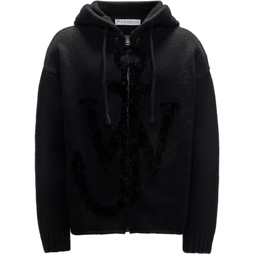 Logo Zip Hoodie - Merino Design , male, Sizes: M, L - JW Anderson - Modalova