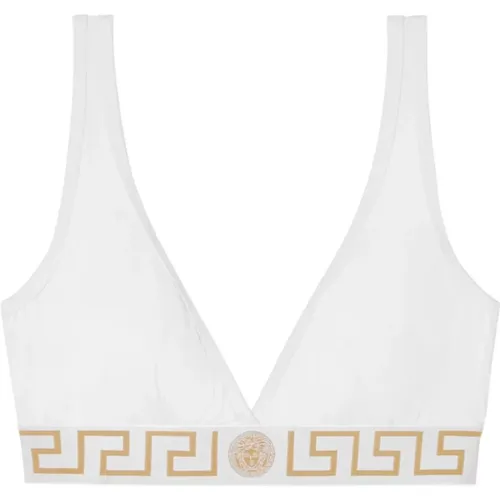 Bras, female, , Size: M Gold Greek Key Triangle Bra - Versace - Modalova