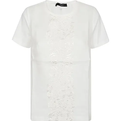 Ethnisch besticktes Baumwoll-Weißes T-Shirt , Damen, Größe: L - Max Mara Weekend - Modalova