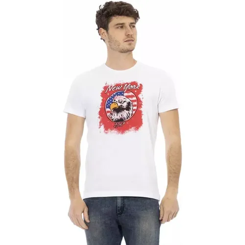 Elegantes weißes Kurzarm-T-Shirt mit Frontprint , Herren, Größe: L - Trussardi - Modalova