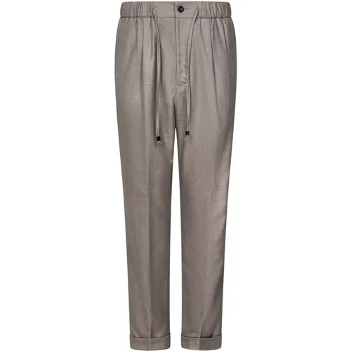 Straight Trousers, male, , Size: M Grey Wool Twill Pleated Trousers - Drumohr - Modalova