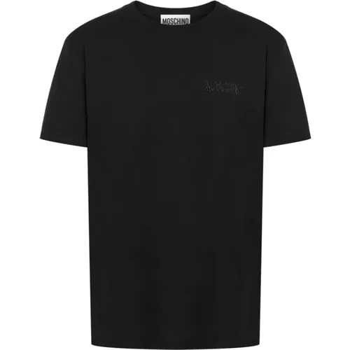 Schwarzes T-Shirt mit Logo-Detail und Rundhalsausschnitt , Herren, Größe: L - Moschino - Modalova