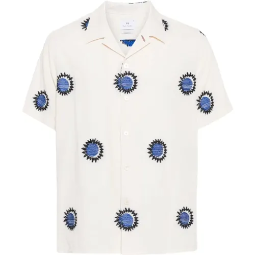 Embroidered Cuban Collar Shirt Blue , male, Sizes: S, L - Paul Smith - Modalova