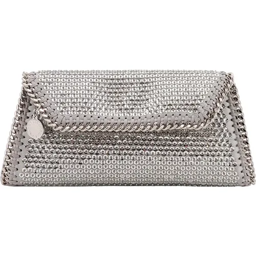 Grey Clutch with Flap and Snap Button , female, Sizes: ONE SIZE - Stella Mccartney - Modalova