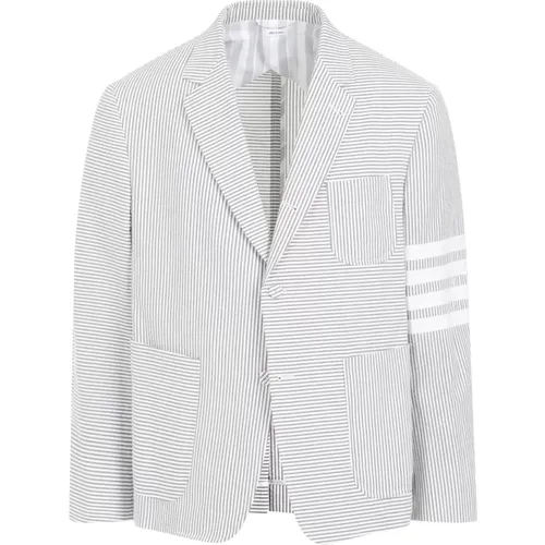 Blazers, male, , Size: 2XL Striped Cotton Jacket Grey Ss24 - Thom Browne - Modalova