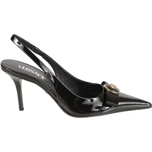 Schwarzer Slingback mit Absatz aus Kalbsleder , Damen, Größe: 36 EU - Versace - Modalova