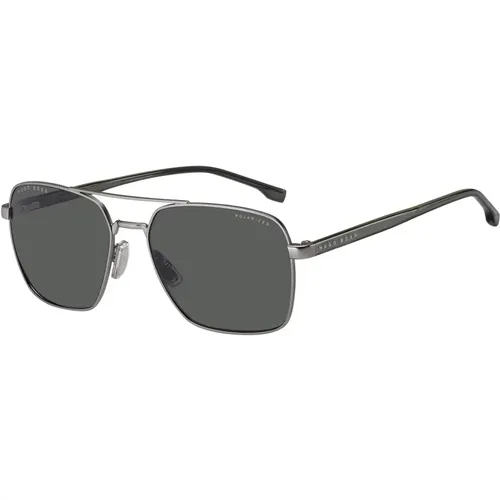 Sunglasses, male, , Size: 58 MM Matte Ruthenium/Grey Sunglasses - Hugo Boss - Modalova