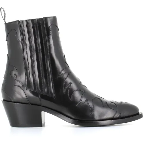 Schwarze Leder Texano Elastische Stiefel , Damen, Größe: 40 EU - Sartore - Modalova