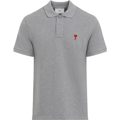 Graues Polo-Shirt für Männer , Herren, Größe: S - Ami Paris - Modalova