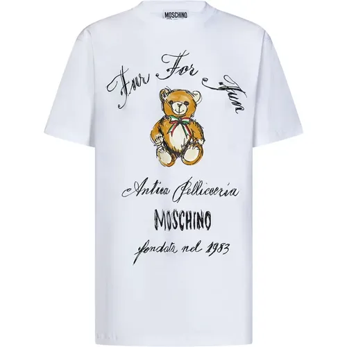 Weißes Oversized T-Shirt mit Teddybär-Print , Damen, Größe: M - Moschino - Modalova