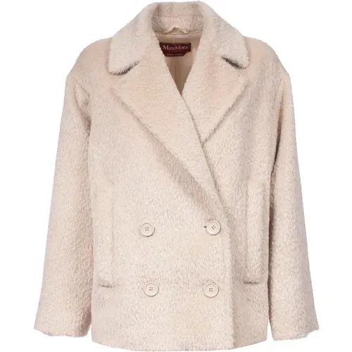 Blazers, female, , Size: S Alpaca Double-Breasted Coat with Rever Collar - Max Mara Studio - Modalova