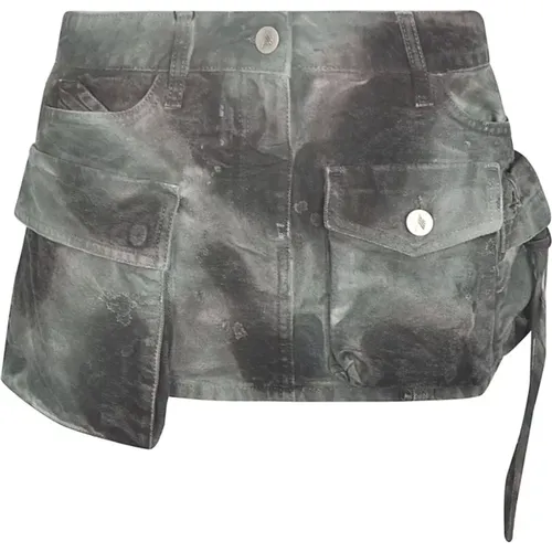 Green Camo Distressed Denim Skirt , female, Sizes: W27 - The Attico - Modalova
