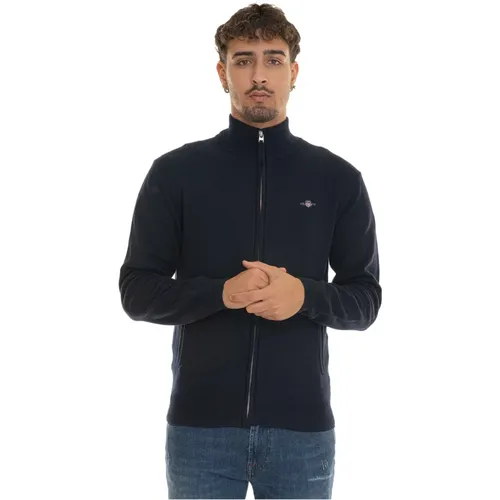 Front Zip Cardigan with Logo Pockets , male, Sizes: XL, 4XL, M, 3XL, 2XL, L - Gant - Modalova