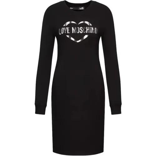 Schwarzes Baumwollkleid mit Metallic-Logo , Damen, Größe: M - Love Moschino - Modalova