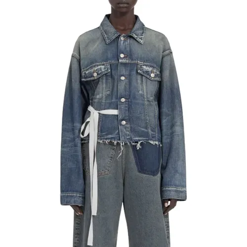 Denim Jackets, female, , Size: XS Tape Denim Jacket - MM6 Maison Margiela - Modalova