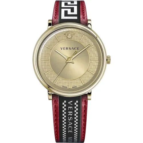 Watches, male, , Size: ONE SIZE Men's V-Circle Watch Red Leather - Versace - Modalova